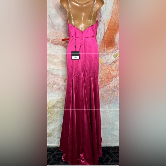IEENA For Mac Duggal Hot Pink Satin Double Rhinestone Straps Maxi Dress NWT 14 - Picture 6 of 16